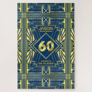 60e verjaardag Art Deco Gold Blue Great Gatsby Legpuzzel
