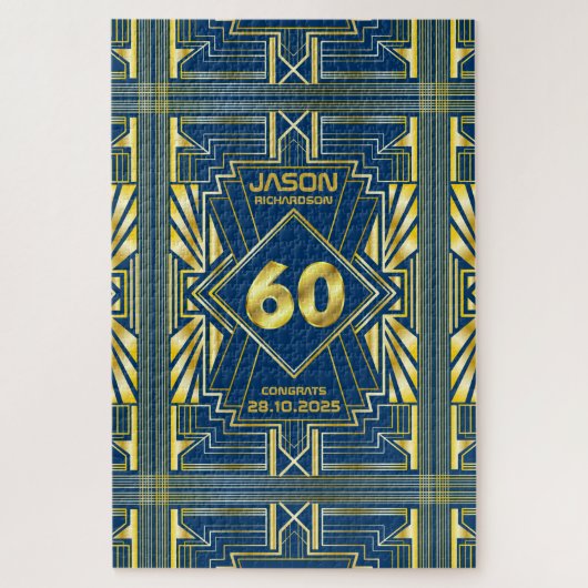 60e verjaardag Art Deco Gold Blue Great Gatsby Legpuzzel (Verticaal)