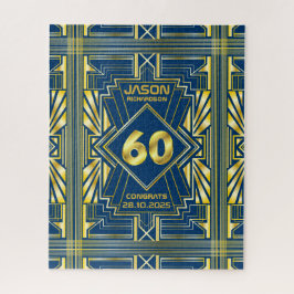 60e verjaardag Art Deco Gold Blue Great Gatsby Legpuzzel