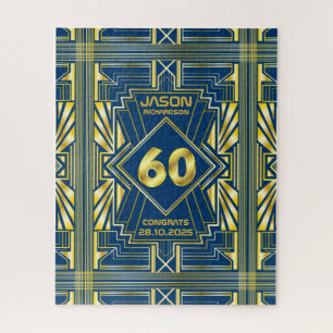 60e verjaardag Art Deco Gold Blue Great Gatsby Legpuzzel