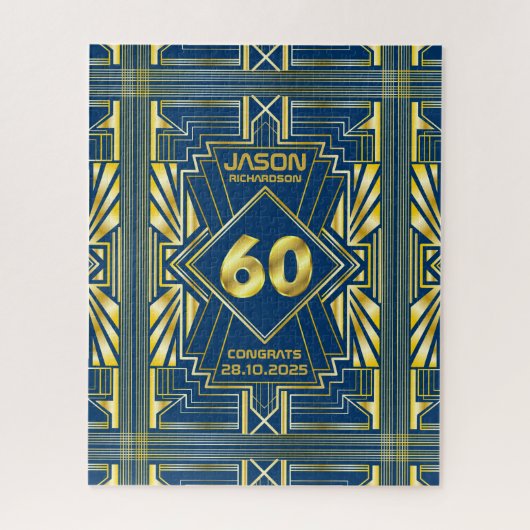 60e verjaardag Art Deco Gold Blue Great Gatsby Legpuzzel (Verticaal)