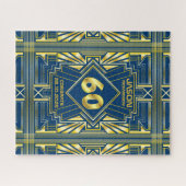 60e verjaardag Art Deco Gold Blue Great Gatsby Legpuzzel (Horizontaal)