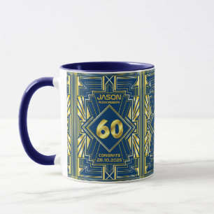 60e verjaardag Art Deco Gold Blue Great Gatsby Mok