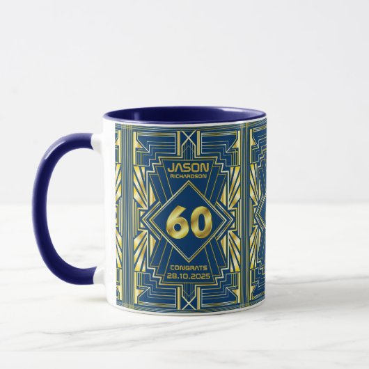 60e verjaardag Art Deco Gold Blue Great Gatsby Mok (Links)