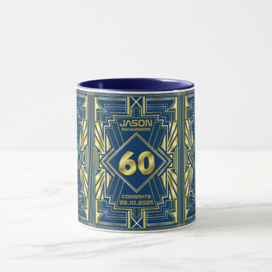 60e verjaardag Art Deco Gold Blue Great Gatsby Mok (Midden)