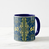 60e verjaardag Art Deco Gold Blue Great Gatsby Mok (Voorkant rechts)