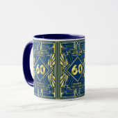 60e verjaardag Art Deco Gold Blue Great Gatsby Mok (Voorkant links)