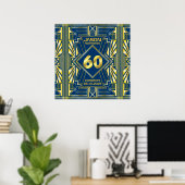 60e verjaardag Art Deco Gold Blue Great Gatsby Poster (Thuiskantoor)