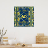 60e verjaardag Art Deco Gold Blue Great Gatsby Poster (Keuken)