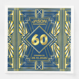 60e verjaardag Art Deco Gold Blue Great Gatsby Servet