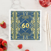 60e verjaardag Art Deco Gold Blue Great Gatsby Servet (Insitu)