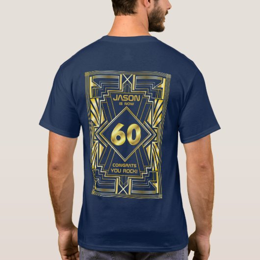 60e verjaardag Art Deco Gold Blue Great Gatsby T-shirt (Achterkant)