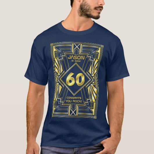 60e verjaardag Art Deco Gold Blue Great Gatsby T-shirt (Voorkant)