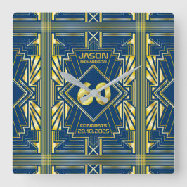 60e verjaardag Art Deco Gold Blue Great Gatsby Vierkante Klok