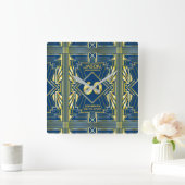 60e verjaardag Art Deco Gold Blue Great Gatsby Vierkante Klok (Huis)