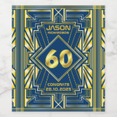 60e verjaardag Art Deco Gold Blue Great Gatsby Wijn Etiket (Enkel label)