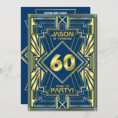 60e Verjaardag Art Deco Goud Blauw Great Gatsby Kaart (Voorkant / Achterkant)