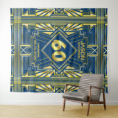 60e Verjaardag Art Deco Goud Blauw Great Gatsby Wandkleed (In Situ (horizontaal))