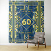 60e Verjaardag Art Deco Goud Blauw Great Gatsby Wandkleed (In situ)