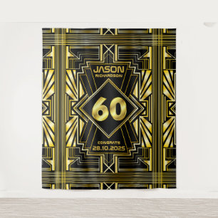 60e verjaardag Art Deco Goud Zwart Great Gatsby Wandkleed