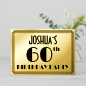 60e verjaardag — Art Deco look "60" + Naam Folie Uitnodiging (Staand Voorkant)