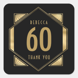 60e verjaardag Art Deco Name Bedankt Gold Black Vierkante Sticker