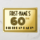 60e verjaardag — Art Deco Style "60" en naam Folie Uitnodiging (Voorkant)