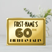 60e verjaardag — Art Deco Style "60" en naam Folie Uitnodiging (Staand Voorkant)