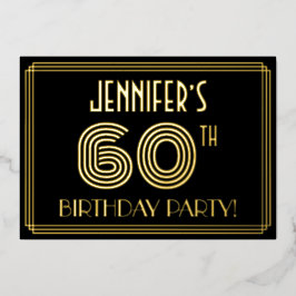 60e verjaardag — Art Deco Style "60" + Naam Folie Uitnodiging
