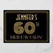 60e verjaardag — Art Deco Style "60" + Naam Folie Uitnodiging (Voorkant)