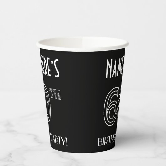 60e verjaardag: Art Deco Style + aangepaste naam Papieren Bekers (Links)