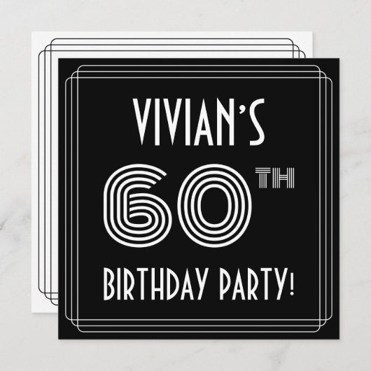 60e verjaardag: Art Deco Style met aangepaste naam Kaart (Voorkant / Achterkant)