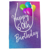 60e verjaardag ballonnen op regenboogfornuis medium cadeauzakje (Voorkant)