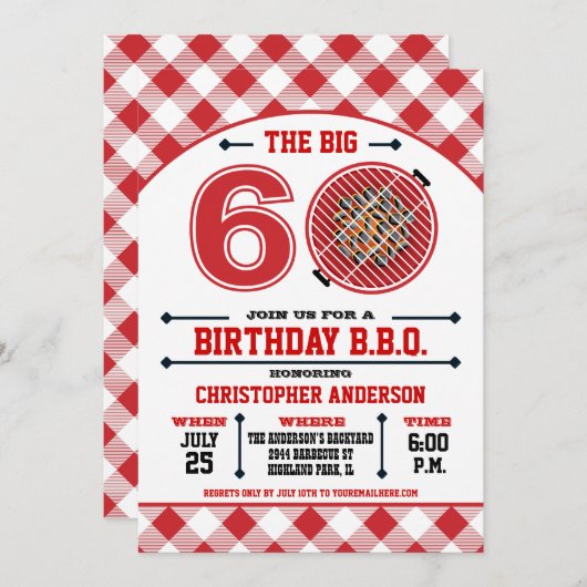 60e verjaardag Barbecue uitnodiging (Voorkant / Achterkant)