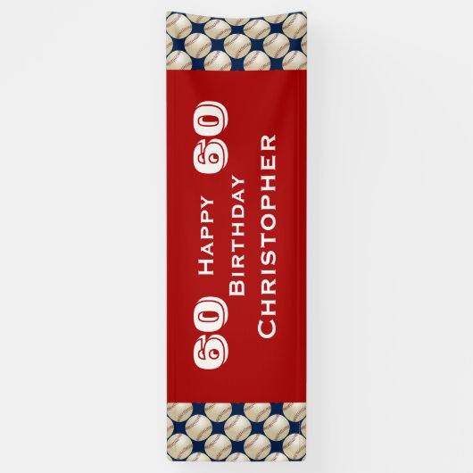 60e verjaardag Baseball Banner, volwassene, rood Spandoek (Verticaal)