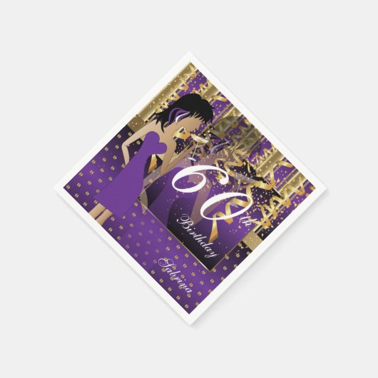 60e verjaardag Bash Girl Party in Paarse en gouden Servetten (Hoek)