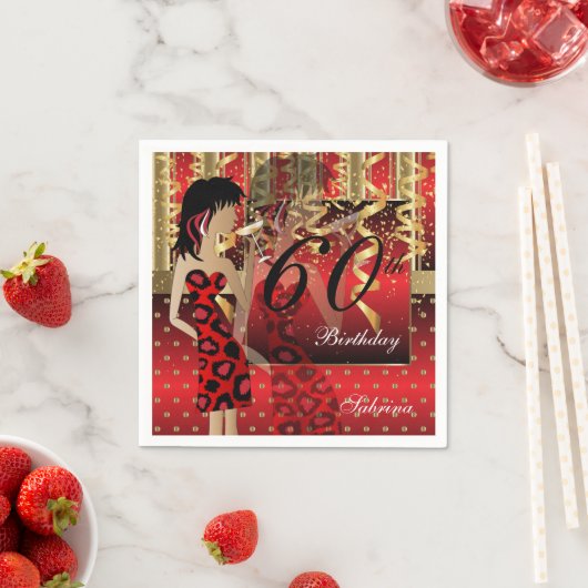 60e verjaardag Bash Girl Party in rood en goud Servetten (Insitu)
