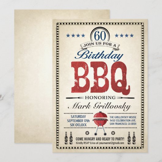 60e verjaardag BBQ Uitnodigingen (Voorkant / Achterkant)