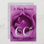 60e verjaardag Beatiful Paars Roos Metallic Paper Kaart (Voorkant / Achterkant)