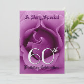60e verjaardag Beatiful Paars Roos Metallic Paper Kaart (Staand voorkant)