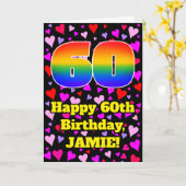 60e verjaardag: Beeldende harten patroon, regenboo Kaart (Gele Bloem)