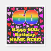 60e verjaardag: Beeldende harten patroon, regenboo Servet (Voorkant)