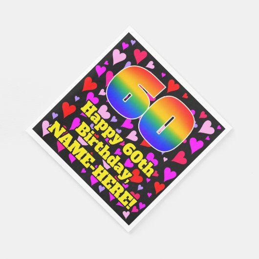 60e verjaardag: Beeldende harten patroon, regenboo Servet (Hoek)