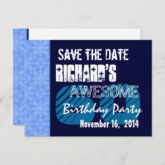 60e verjaardag Bewaar de datum Blauw patroon Aankondigingskaart (Voorkant / Achterkant)