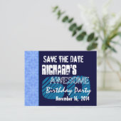 60e verjaardag Bewaar de datum Blauw patroon Aankondigingskaart (Staand voorkant)