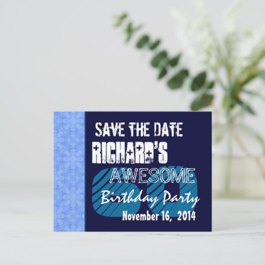 60e verjaardag Bewaar de datum Blauw patroon Aankondigingskaart (Staand voorkant)