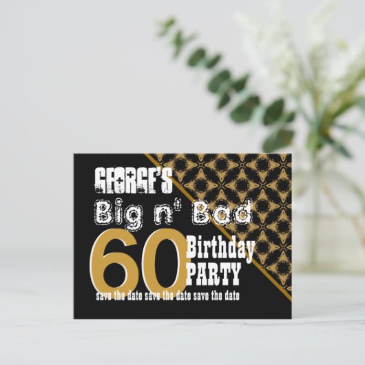 60e verjaardag Bewaar het datumpatroon Diagonaal V Aankondigingskaart (Staand voorkant)