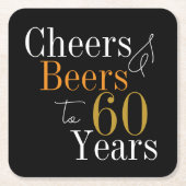 60e verjaardag Bieren en Proost Zwart Goud Party Kartonnen Onderzetters (Voorkant)