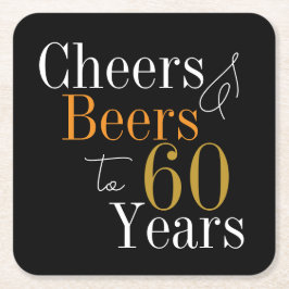 60e verjaardag Bieren en Proost Zwart Goud Party Kartonnen Onderzetters