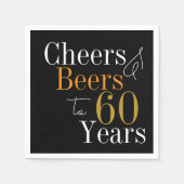 60e verjaardag Bieren en Proost Zwart Goud Party Servet (Voorkant)
